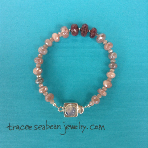 Mystic moonstone and ruby bracelet