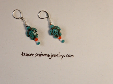 Miami Dolphin Team Colors turtle Earrings