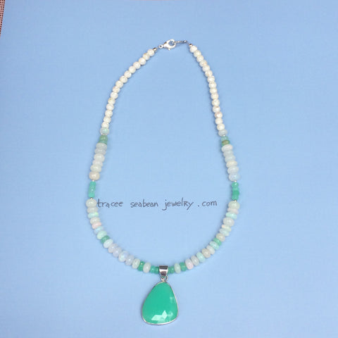 Necklace with Chrysoprase pendant and Ethiopian opal