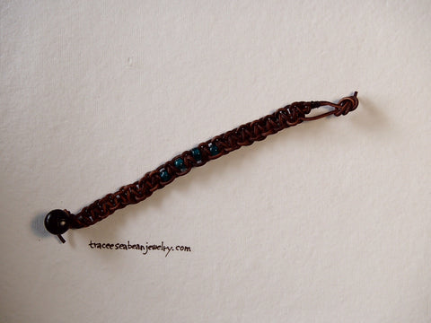 Turquoise Glass and Leather Macramé bracelet