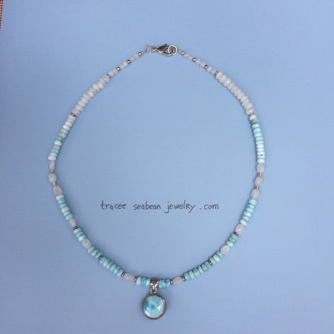 Necklace Larimar and moonstone