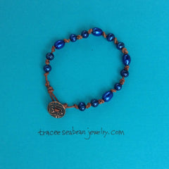 Cobalt blue freshwater pearl anklet